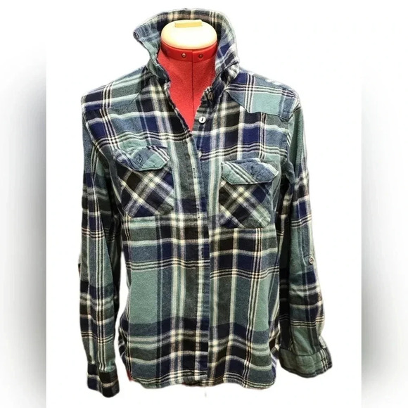 Justify, Size L, Teal and Black Roll-Tab Button-Down Shirt - Picture 2 of 14